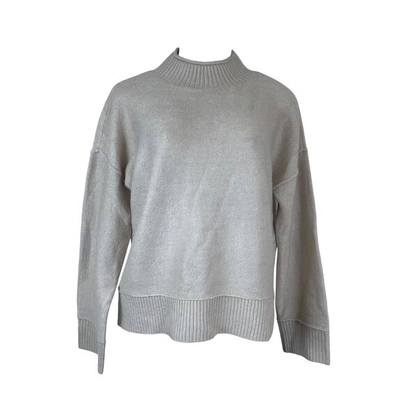 Stylus Women's Beige Ribbed Mock Neck Knit Sweater Casual Cozy Pullover Sz M - Picture 1 of 8